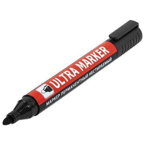 Маркер перманентный ULTRA MARKER, ЧЕРНЫЙ, 3,5 мм, с клипом, BRAUBERG 1/12