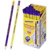 Карандаш ч/гр НВ пластиковый корпус ассорти с резинкой Юнландия 1/100