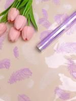 Ролик 60см х 8,5м пленка полипропилен Перышки белый/сиреневый 1/10