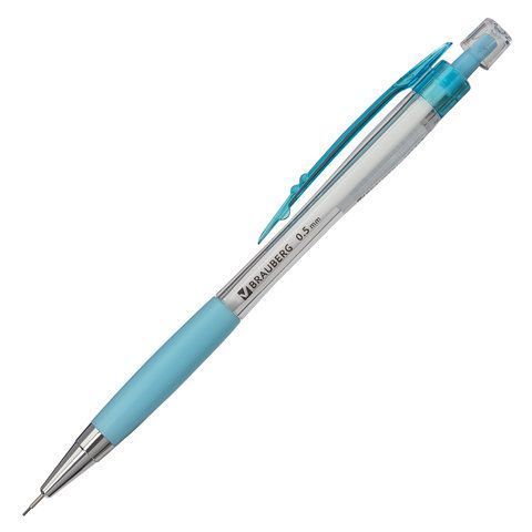 Карандаш ч/гр НВ механический 0,5мм резиновый грип, корпус ассорти BRAUBERG Elegant 1/12