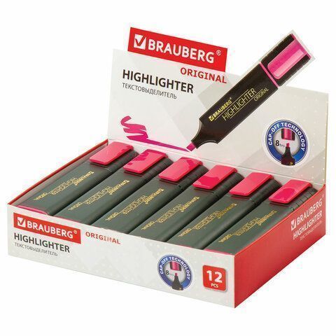 Текстмаркер розовый 1-5 мм скошенный наконечник BRAUBERG ORIGINAL 1/12/576