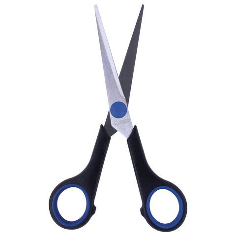 Ножницы 165мм метал черно-синие вставки европодвес Soft Grip Brauberg 1/12