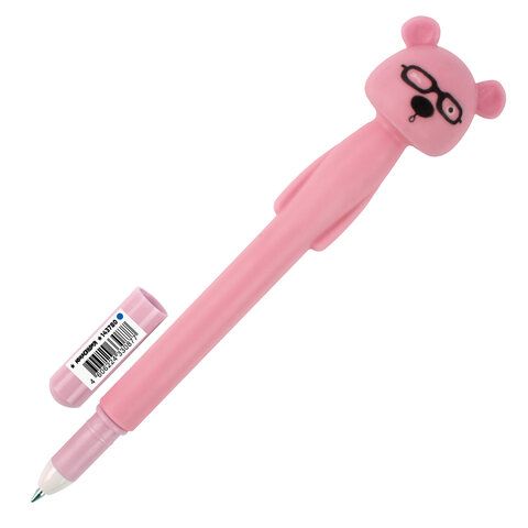 Ручка фигурная шариковая мягкий силиконовый корпус, ассорти, СИНЯЯ, 0,7мм ЮНЛАНДИЯ Мишка 1/12