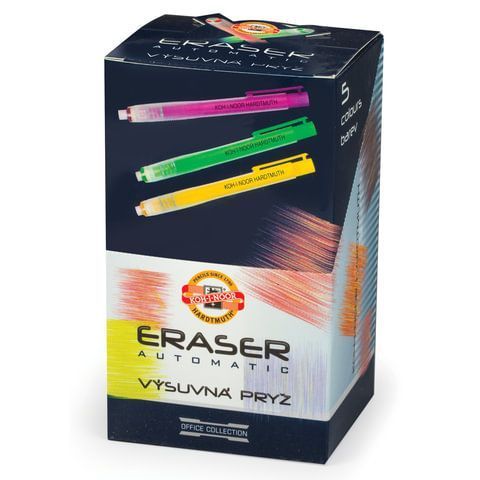 Ластик 132х15х15мм выдвижной KOH-I-NOOR белый, пласт.держат.ассорти,нат.каучук 1/12