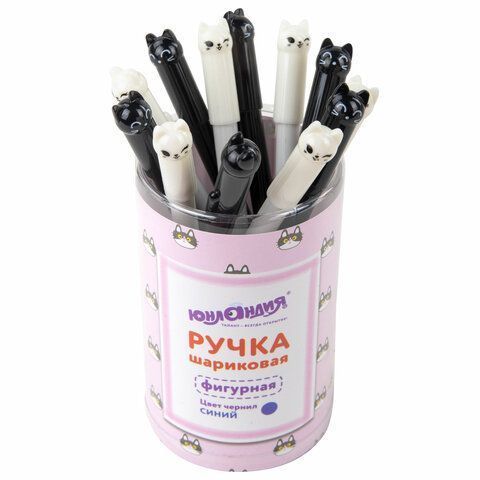 Ручка фигурная шариковая корпус ассорти, СИНЯЯ, узел 0,7мм ЮНЛАНДИЯ Котик 1/12