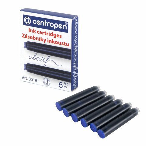 Картриджи чернильные СИНИЕ CENTROPEN, КОМПЛЕКТ 6 шт., 0019/6