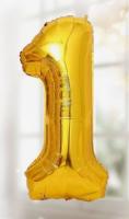 Шар фольгированный Цифра 1 85см цвет золото 1/20/700