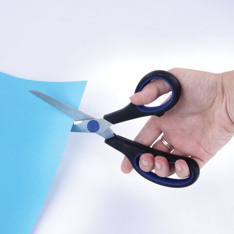 Ножницы 190мм метал черно-синие вставки европодвес Soft Grip Brauberg 1/12