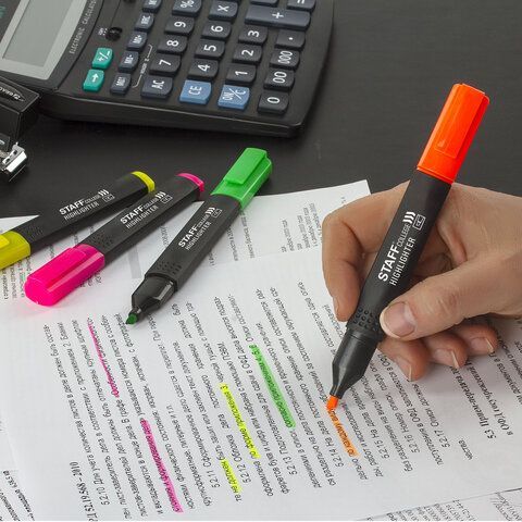 Текстмаркеры НАБОР 4шт 1-4мм ассорти STAFF STICK 1/48/288