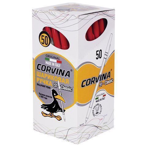 Ручка шариковая красная узел 1мм линия 0,7мм корпус прозрачный CORVINA 51  40163/03 1/50/2400