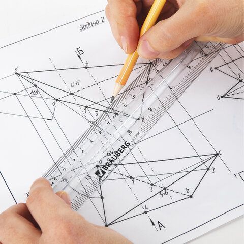 Линейка 30см пластиковая с держателем прозрачная BRAUBERG 1/24/288