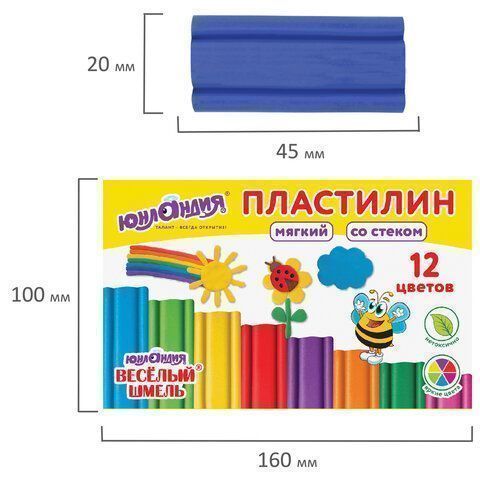 Пластилин 12цв 180г мягкий со стеком ЮНЛАНДИЯ Веселый шмель 1/32