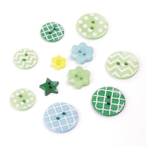 Пуговицы декоративные ОТТЕНКИ ЗЕЛЕНОГО, пластик, 52шт., ассорти, ОСТРОВ СОКРОВИЩ (вывод)