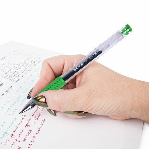 Ручка гелевая зеленая 0,5мм с грипом Brauberg Extra 1/12