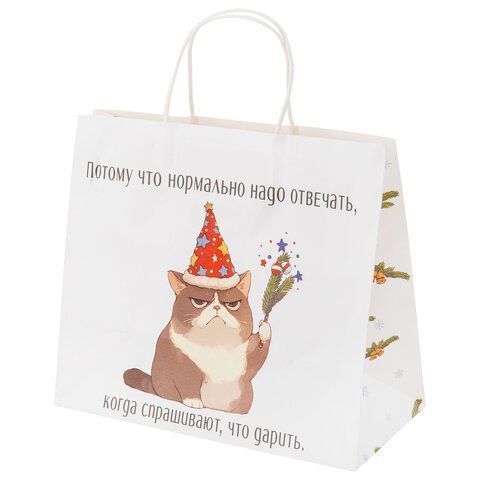 НГ Пакет подарочный крафтовый (28х24х14) Котики ЗОЛОТАЯ СКАЗКА 1/24/144