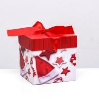 НГ Подарочная коробка 10х10х10см Новый год звезды 1/12/1200