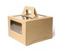 Коробка для торта с окном с ручками 240х240х200мм картонная крафт 25/25