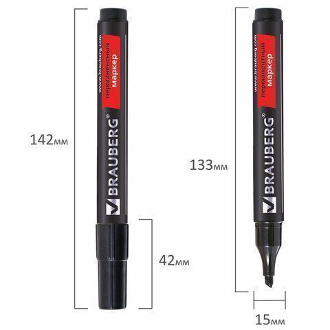 Маркер перманентный черный 1-5мм скошенный наконечник Contract BRAUBERG 1/12/1152