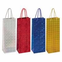 Пакет подарочный бумажный под бутылку (13x36x8,5) голография Золотая сказка 1/12/144