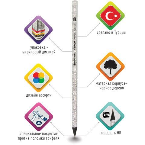 Карандаш ч/гр НВ дисплей BRAUBERG PREMIUM TURKEY Platinum 181561