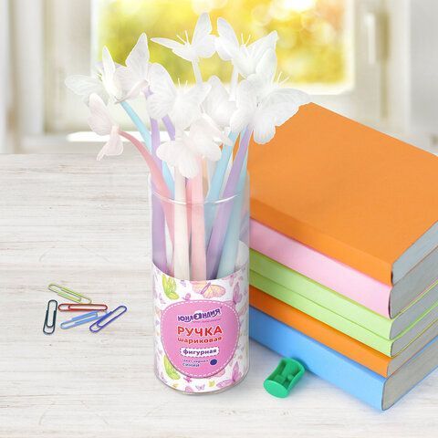 Ручка фигурная шариковая силиконовый корпус, ассорти, СИНЯЯ, узел 0,7мм ЮНЛАНДИЯ Бабочка 1/12