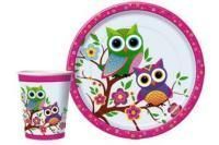 Тарелка картон с рисунком набор 10шт d-230 Совы 1/48