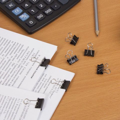 Зажимы для бумаг 19мм на 60л (12шт) черные в картонной коробке Staff 1/12