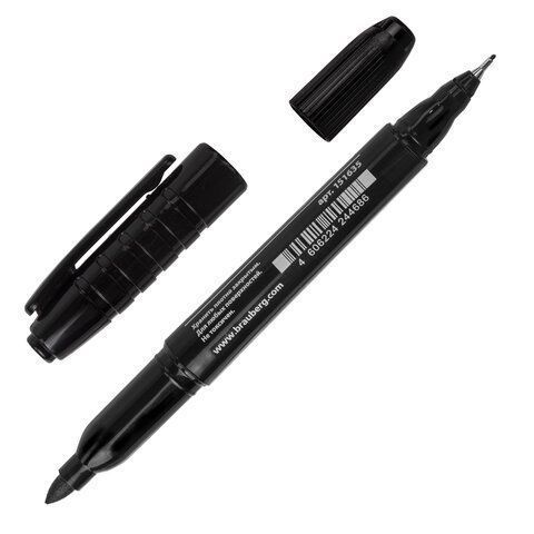 Маркер перманентный черный 0,8/3мм двусторонний наконечники Double BRAUBERG 1/12