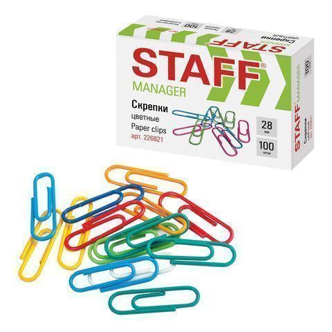 Скрепки 28мм 100шт цветные STAFF 1/10/300