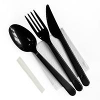 Набор одноразовой посуды №5 (вилка, столовая ложка, нож, зубочистка, салфетка) черный1/300
