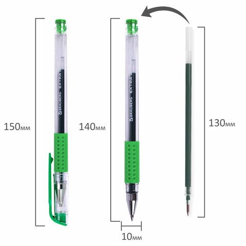 Ручка гелевая зеленая 0,5мм с грипом Brauberg Extra 1/12