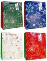 НГ Пакет подарочный бумажный (26х32х12) люкс Яркие снежинки 1/12