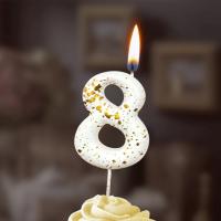 Свеча для торта Белые брызги Цифра 8 1/30