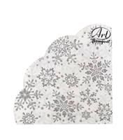 НГ Салфетки 3-сл d 32 см  Rondo Серебряные снежинки на белом (12) 1/15