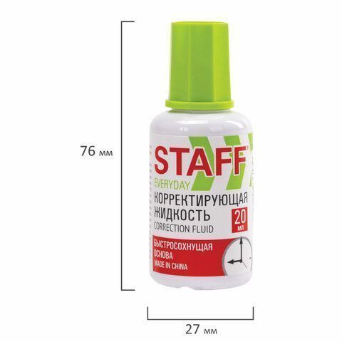 Корректирующая жидкость штрих 20мл флакон с кисточкой быстросохнущая STAFF EVERYDAY  1/12/576