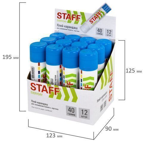 Клей-карандаш 40г STAFF 1/12/288